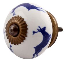 Blue Running Rein Deer Pattern Ceramic Dresser Knob Online